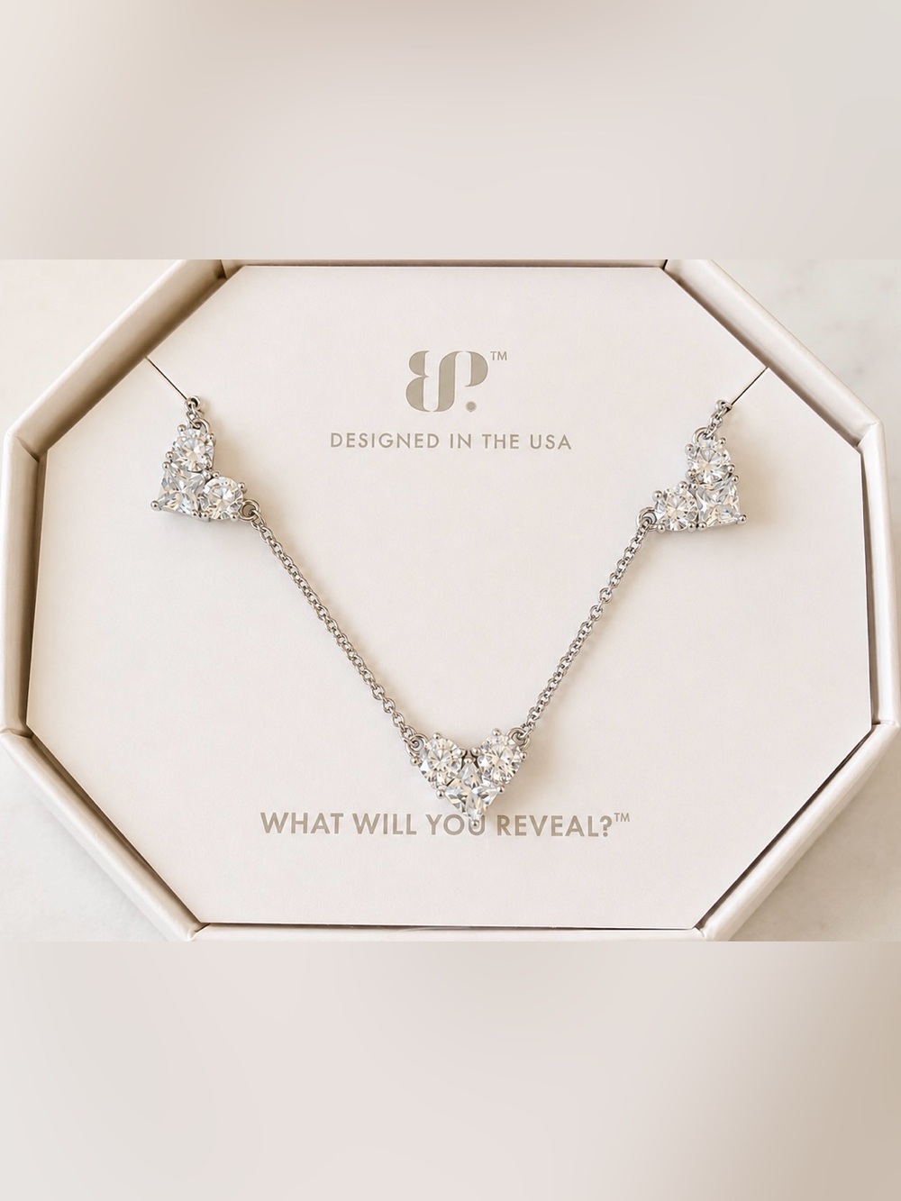 Bomb Party Heart Necklace "Sweet Repeat" Clear CZ on Rhodium